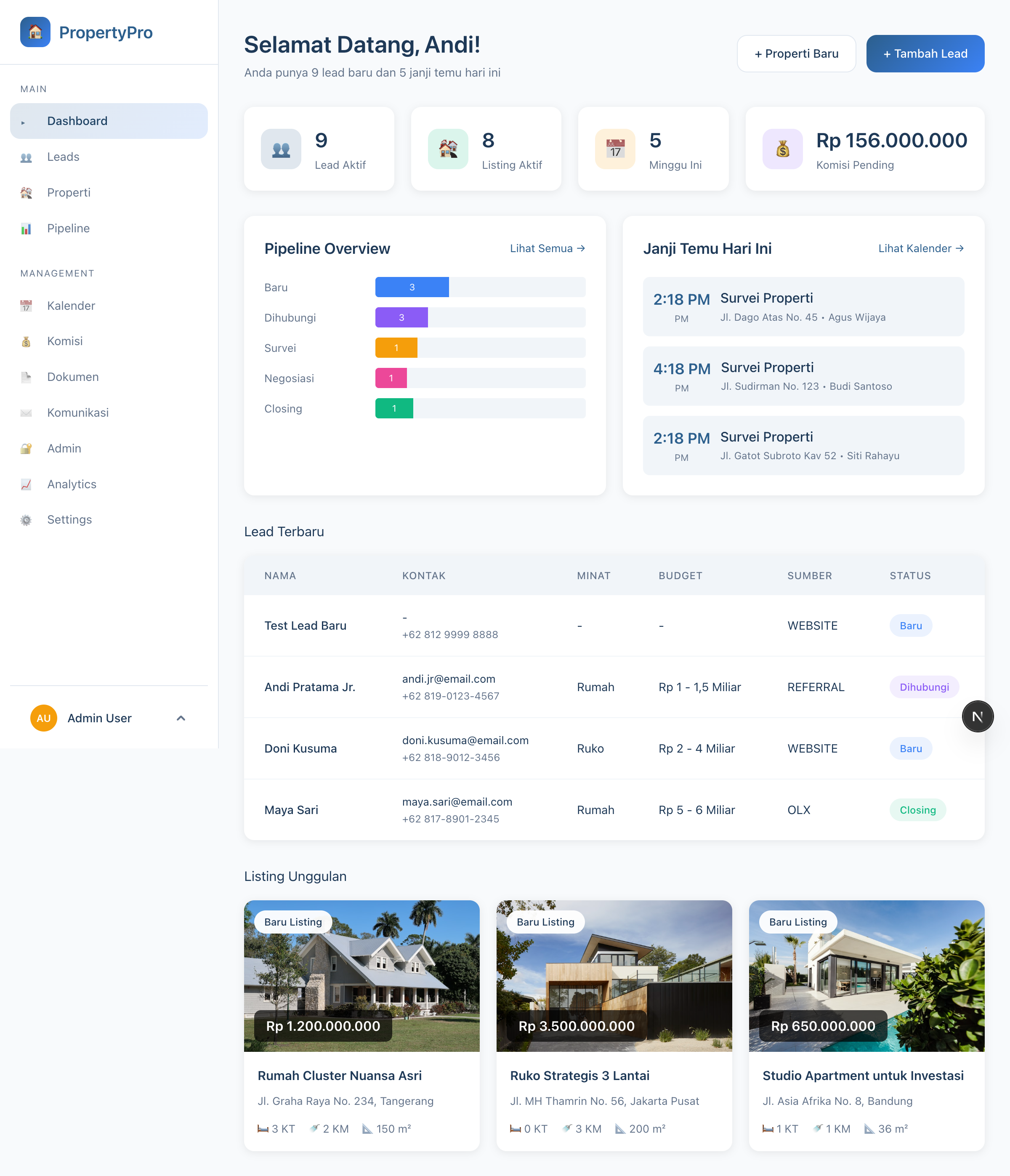 Real Estate CRM Dashboard